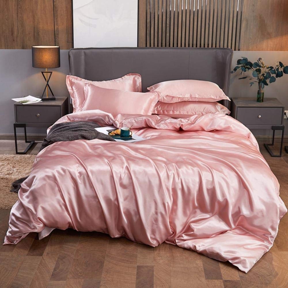 ASDFSADF Pure Satin Silk Bedding Set Home Textile King Size Bed Set Bed Clothes Duvet Cover Flat Leaf Cushion-Dan Ya Yu_King size 3PCS