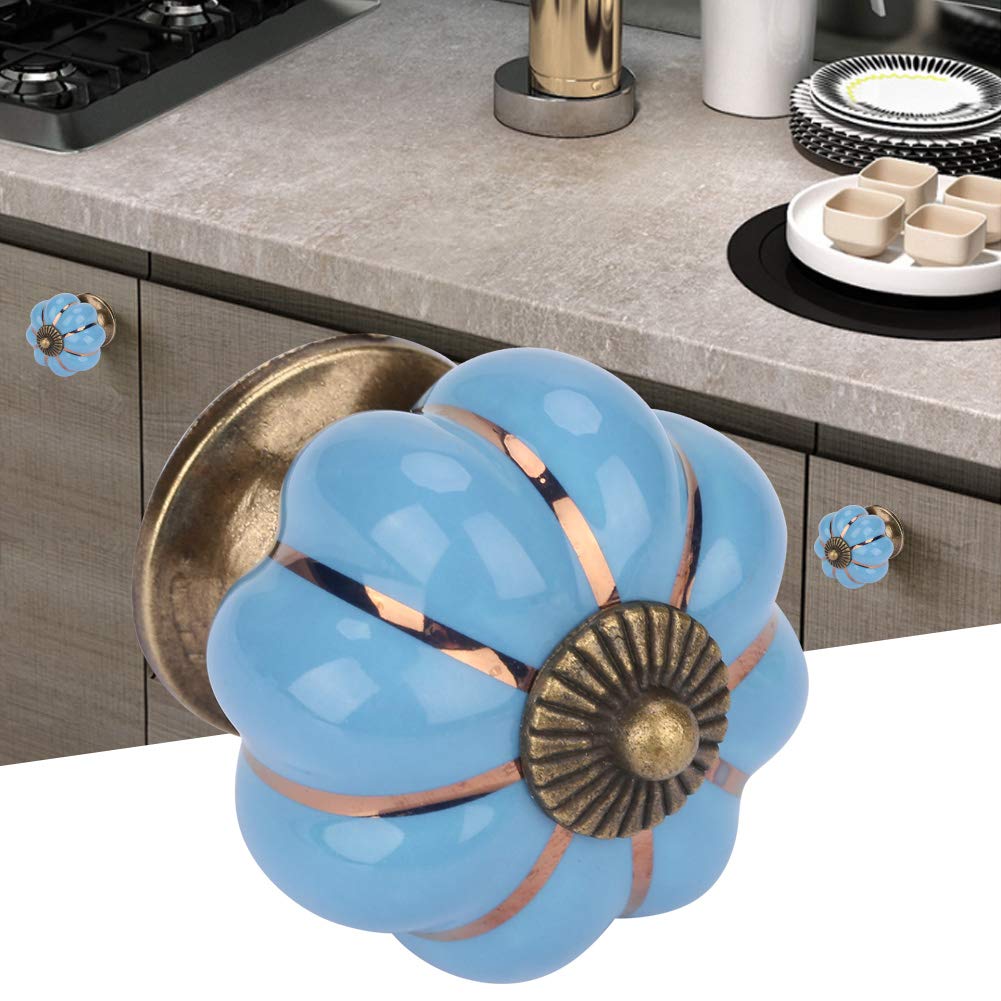 Ceramic Pumpkin Knobs European Style Handle Pull For Room Cabinet Drawer Furniture (Blue) - Image 2