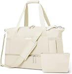 Gym Bag for Women, Sports Travel Duffel Bag with USB Charging Port, Weekender Overnight Bag with Wet Pocket and Shoes Compartment for Women Girls Travel, Gym, Yoga, School (Off White)