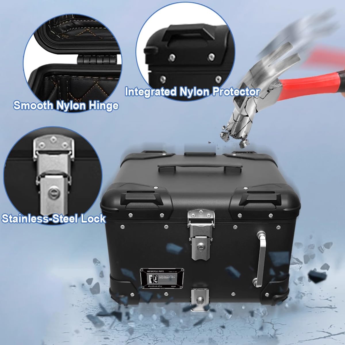 Top Case Moto avec dosseret,Coffre supérieur 40L 45L pour Moto,Valise arrière pour Moto,Coffres Moto pour Rangement Casques,Coffre en Aluminium Noir/Blanc avec Dossier(Black,40 L)