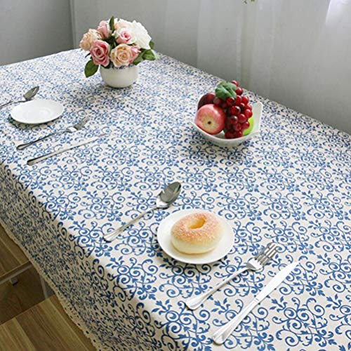 Print Dustproof Table Cover,Chinese Classical Vintage Macrame Lace Jacquard Home Decorative,Blue And White Porcelain Cotton Linen Tablecloth A 140X250Cm(55X98Inch) #TOP5