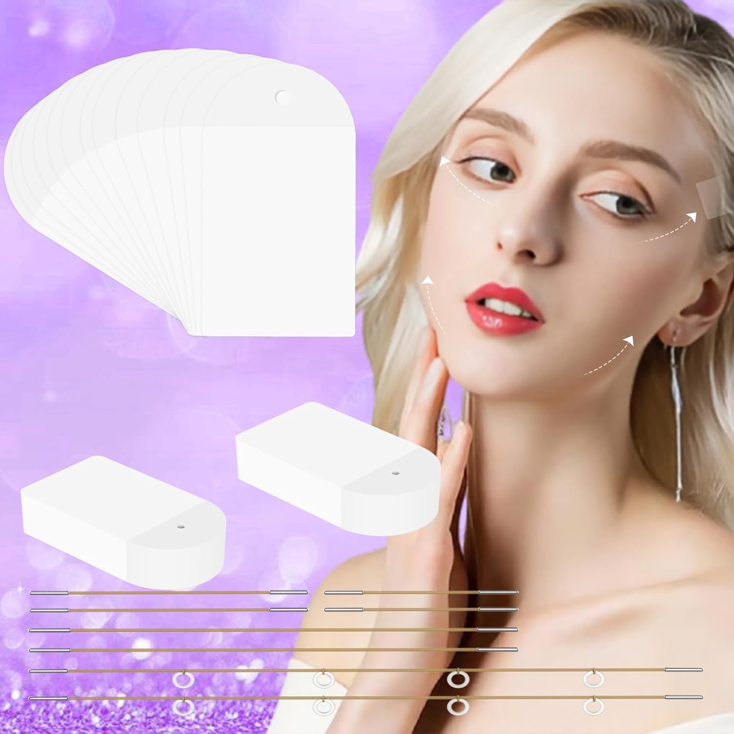 Face Lift Tape,60 Pieces Face Tape with 8 Lifting Ropes