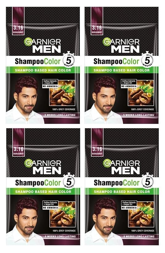 Garnier Men Shampoo Hair Color Shade 3.16 Burgundy (PACK OF 4)