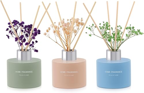 L'odeur Vill Difusor de varillas de 3 piezas, 4.06 onzas, lavanda, lino y vainilla, difusor perfumado de aromaterapia con 12 varillas difusoras