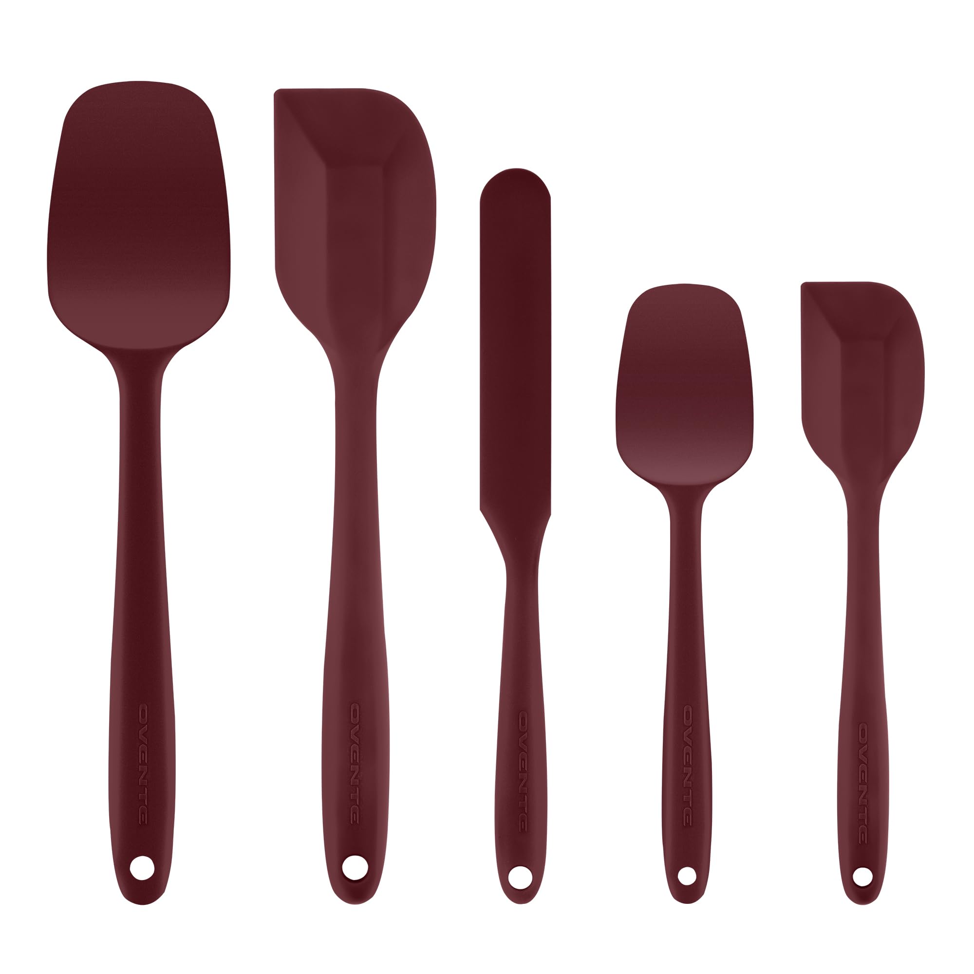 OVENTE 5 Pieces Silicone Spatulas Set, 500ºF Heat Resistant, Red SP12305R