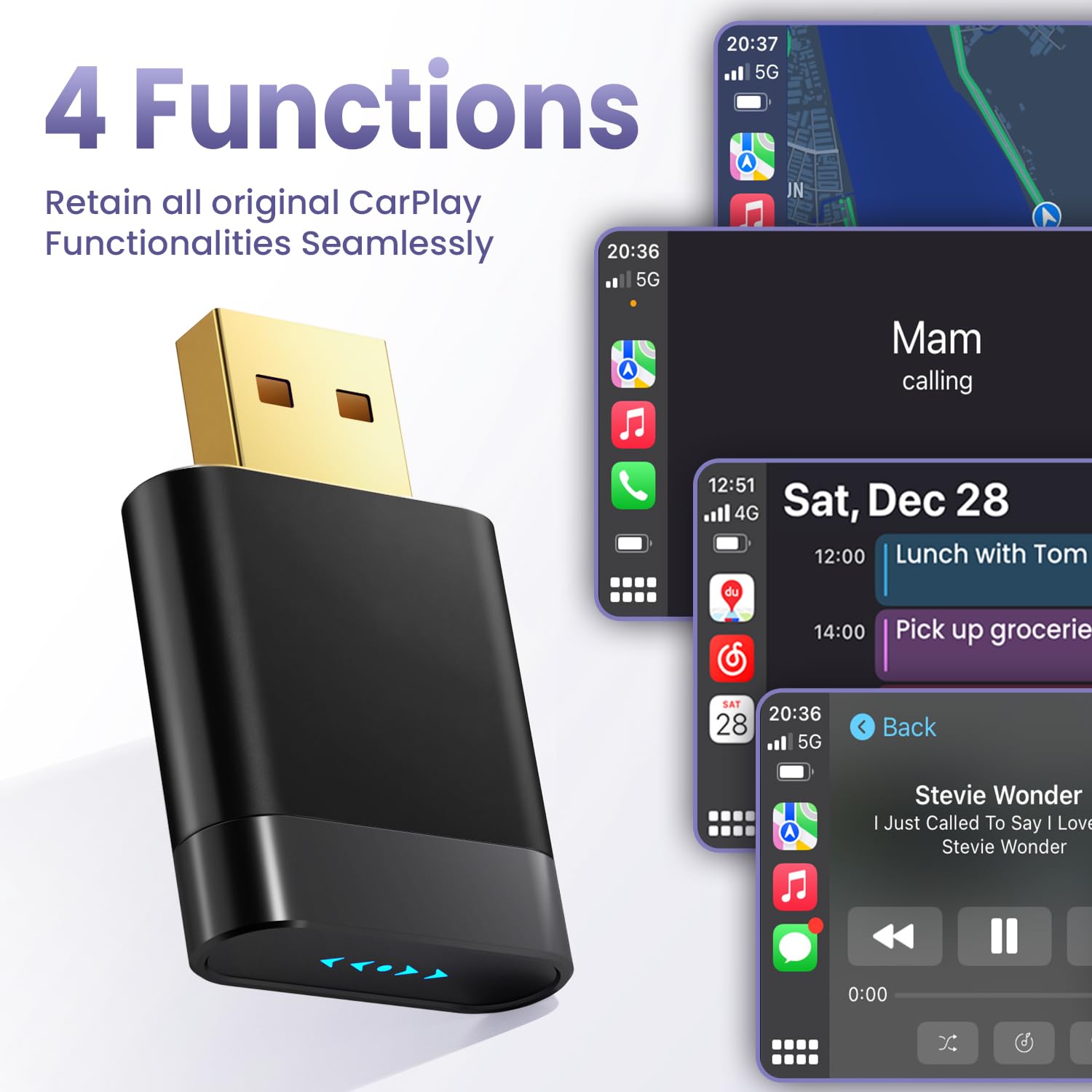 Mini Wireless CarPlay Adapter for Apple & Android Auto, Easy to Use Bluetooth Dongle with Fast Stable Connection, Converts Wired to Wireless Car Play Adapter, for Cars from 2016 with USB-A/C - 3