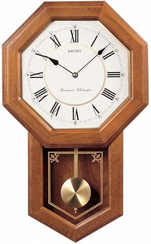 Seiko - Reloj de pared tradicional de roble claro con timbre y péndulo