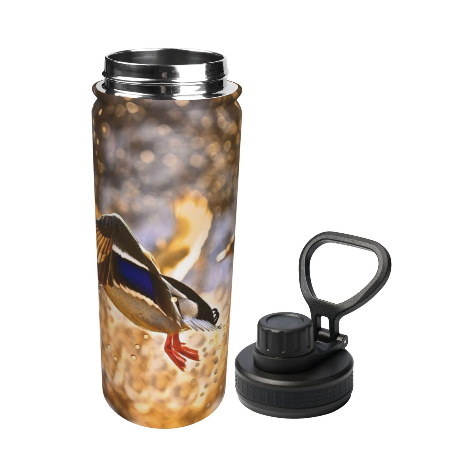 Mallard Trinkflasche mit Sonnenuntergang-Druck, Edelstahl, isoliert, 530 ml, Sport-Wasserflaschen für Damen und Herren