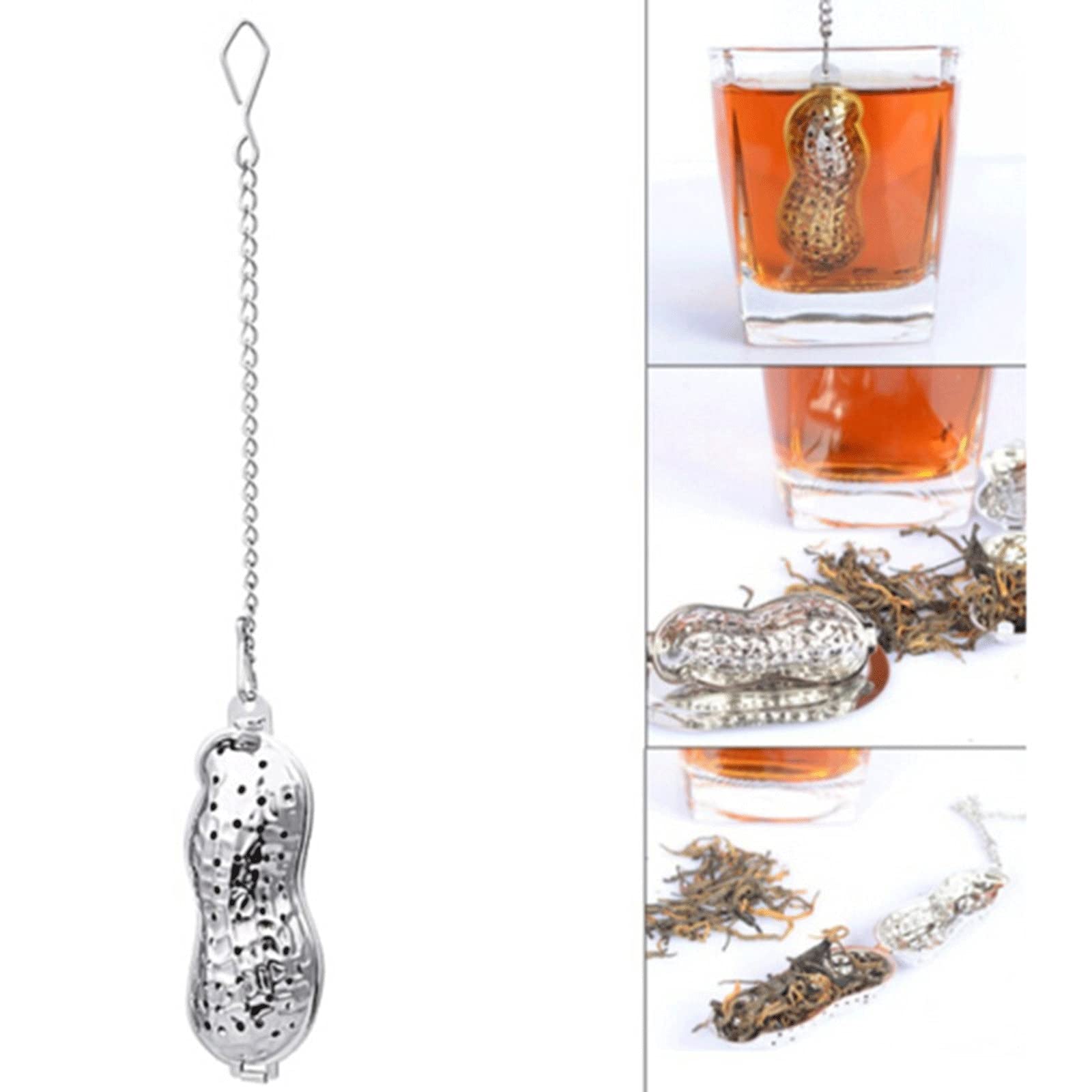 Colador de té de acero inoxidable 304, colador de té de hojas sueltas, filtro infusor de especias de hierbas en forma de cacahuete, herramientas de té de 5,5 x 2 cm
