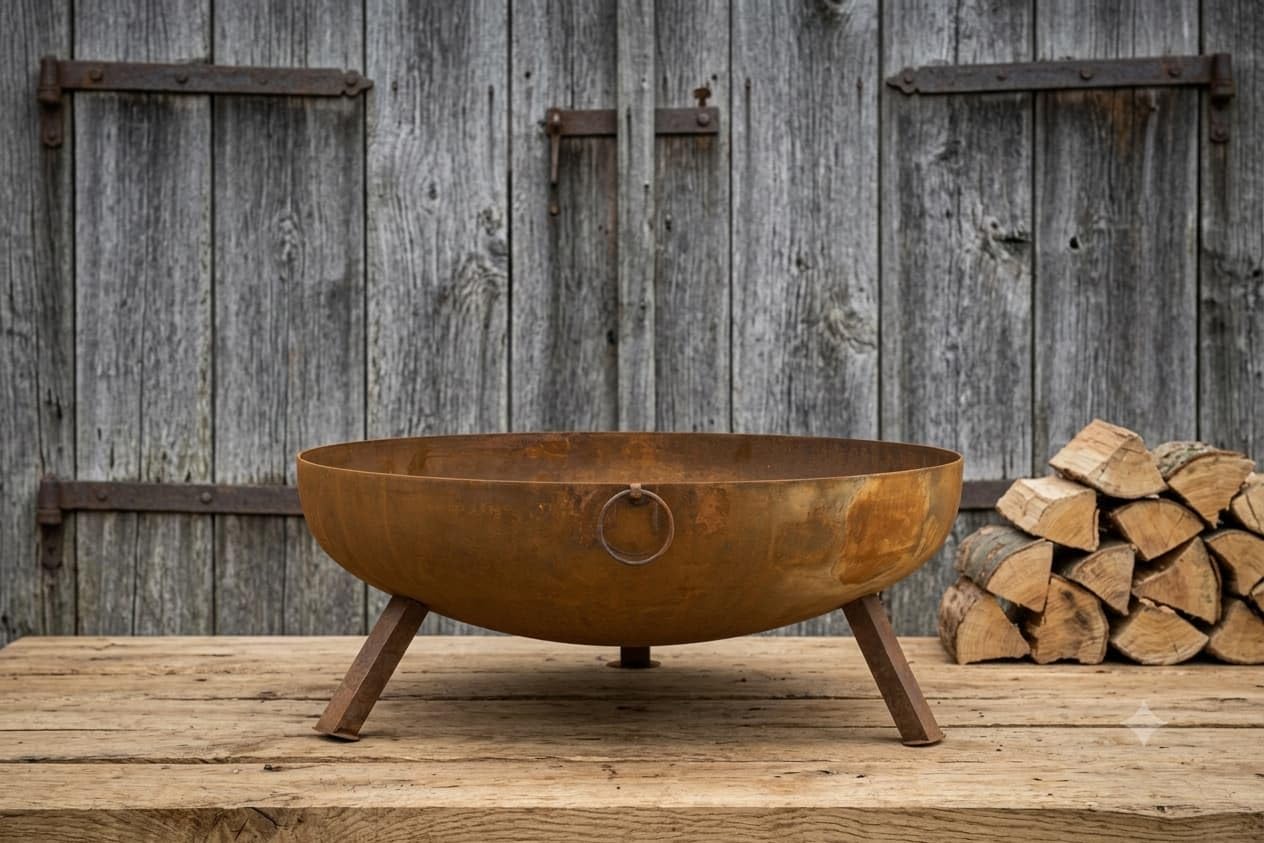 Feuerschale Cortenstahl 64 cm - 3mm Stahl, 15 kg - Rund, Wetterfest, Edelrost-Patina - Massive Feuerstelle für Garten und Terrasse - Favilla