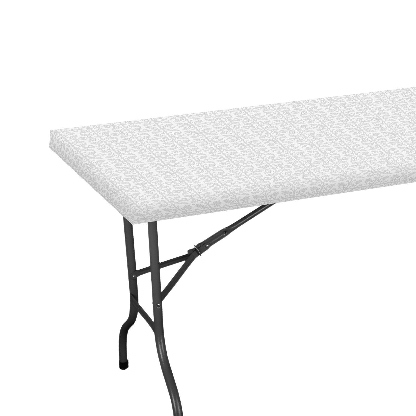 M METERXITY Rectangle Vinyl Tablecloth, 48"x30" Waterproof Flannel Backed Elastic Fitted Table Covers for 4 Foot Tables, Plastic Tablecloth for Picnic/Camping/Outdoor [Silver Grey]