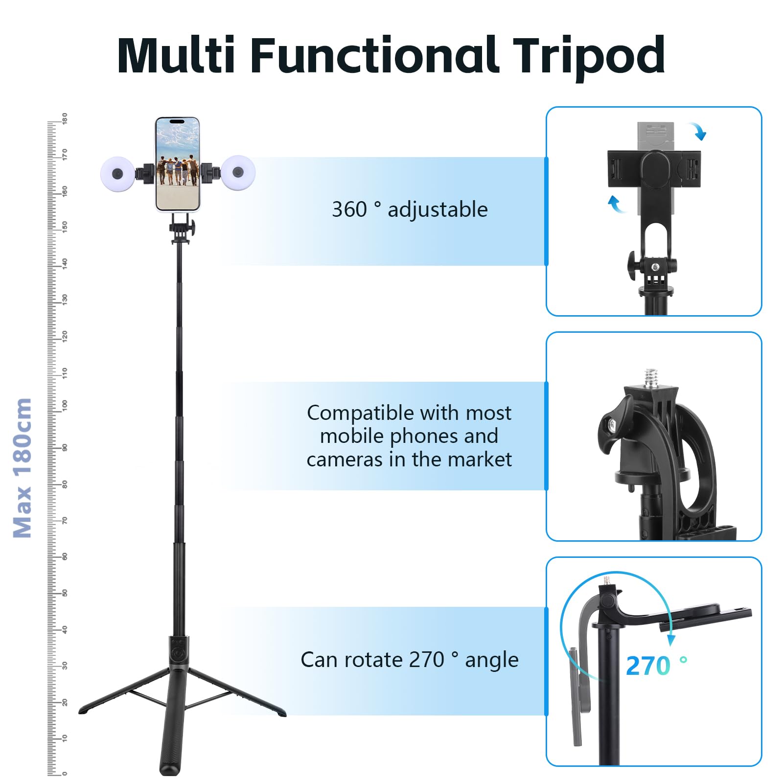 Perche à selfie avec trépied Bluetooth avec Télécommande pour téléphone Portable rotatif à 360° G7 1m - Prix en Algérie | DZ