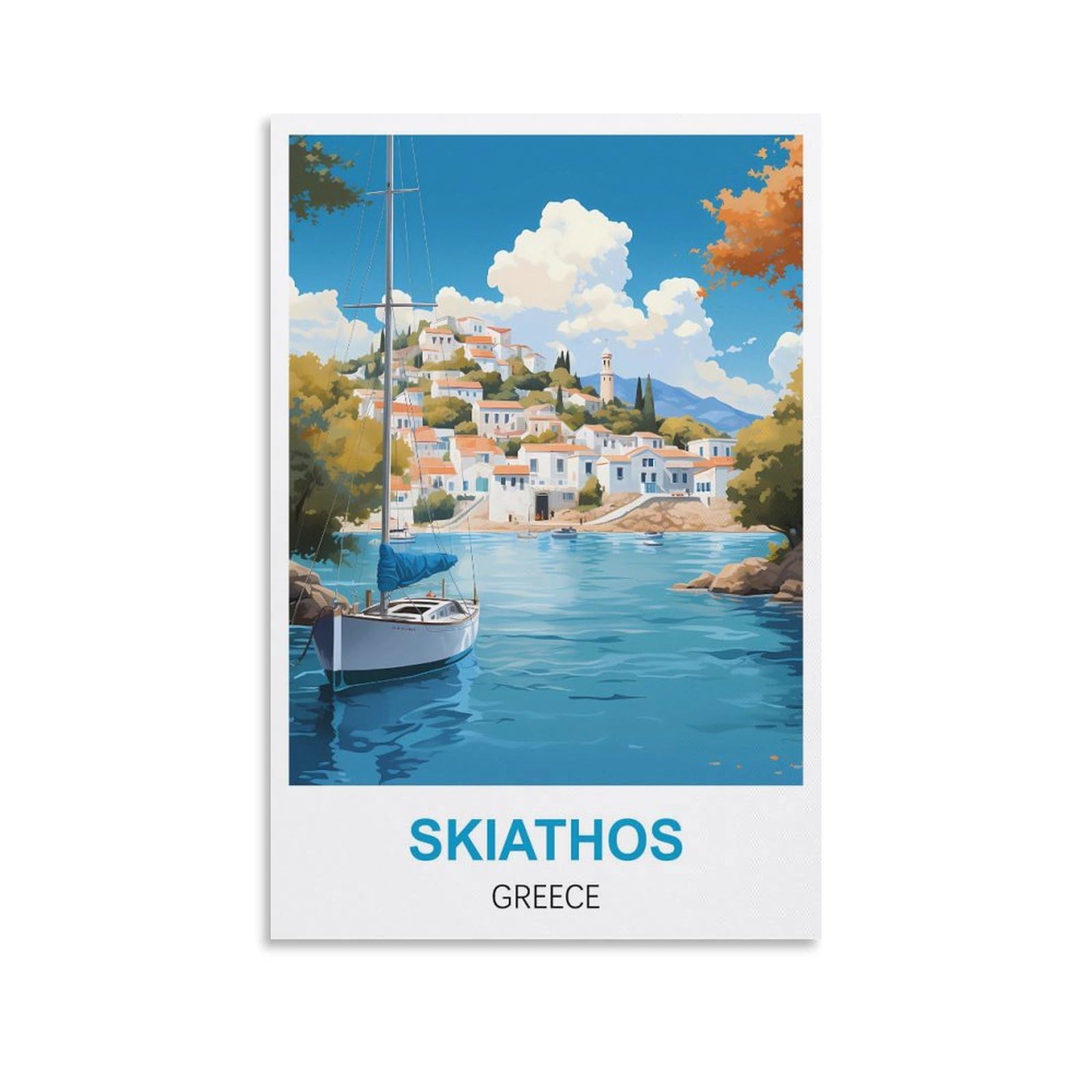 EZMLFA Diamond Art Kits Adults,Skiathos Greece,5D DIY Diamond Art Kits for Beginners Round Full Drill Diamond Painting for Home Wall Decoration Gift 50x60cm