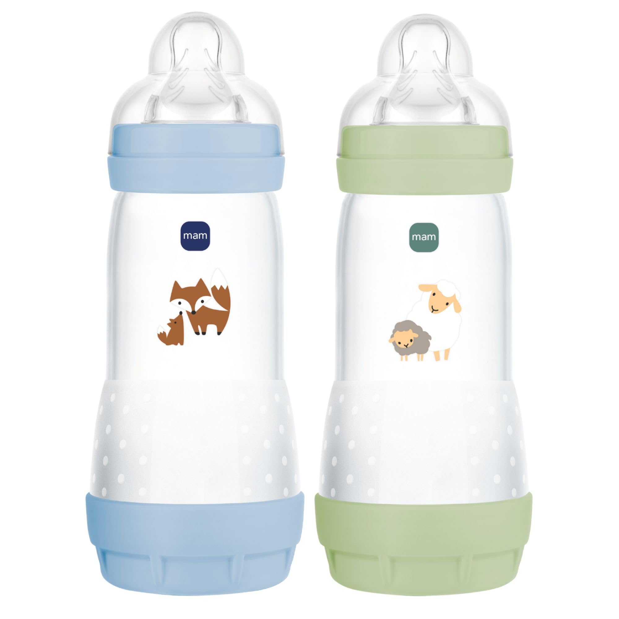 MAM Easy Start Anti-Colic Babyflasche, 4+ Monate, schneller Durchfluss (2 x 320 ml) Ocean + Sand – Flasche zur Reduzierung von Koliken und Beschwerden des Babys – Babyflasche zum Stillen geeignet