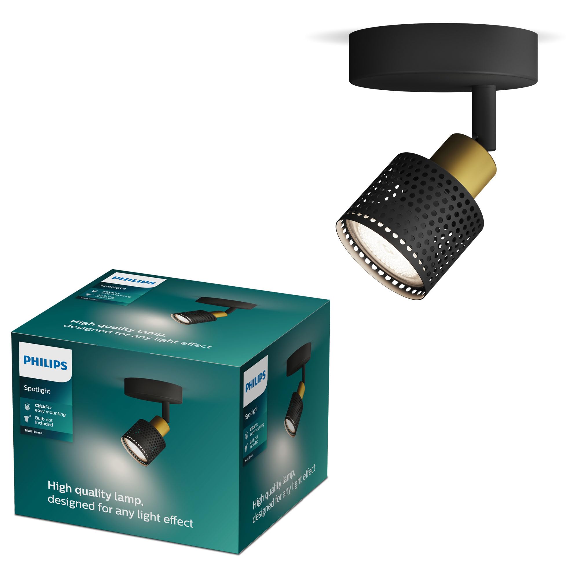 PHILIPS Niall Spot 1-Head, GU10 not Included, Brass, IP20, Black-Gold, Black/Gold
