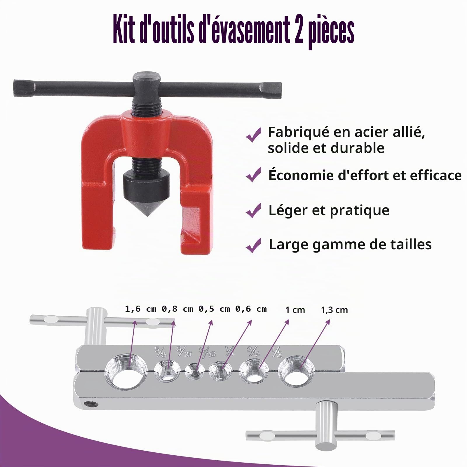 Swpeet Kit de 3 pièces d'outils de soudure double pour voiture et kit de cintrage de tube 3 en 1 à 180 degrés, outils de soudure de ligne de 5/8", 5/16", 3/16", 1/4", 3/8", 1/2" et cintreuse de cuivre