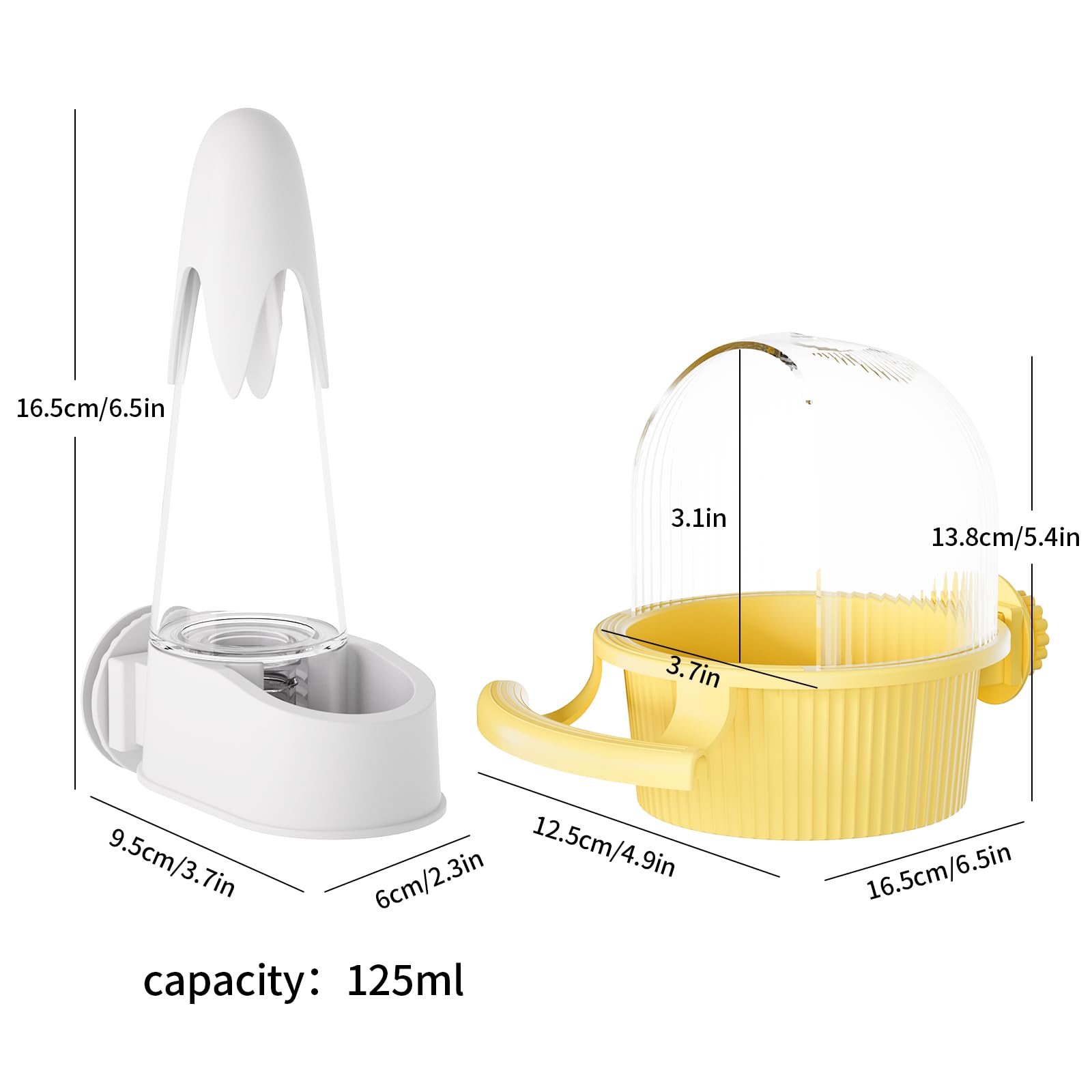 No Mess Bird Feeder Water Dispenser Set, Automatic Hydration, Bird Cage Accessories for Cockatiels Parrots Lovebirds Canarys Finches Budgies and Other Small to Medium Sized Birds (Yellow + White)
