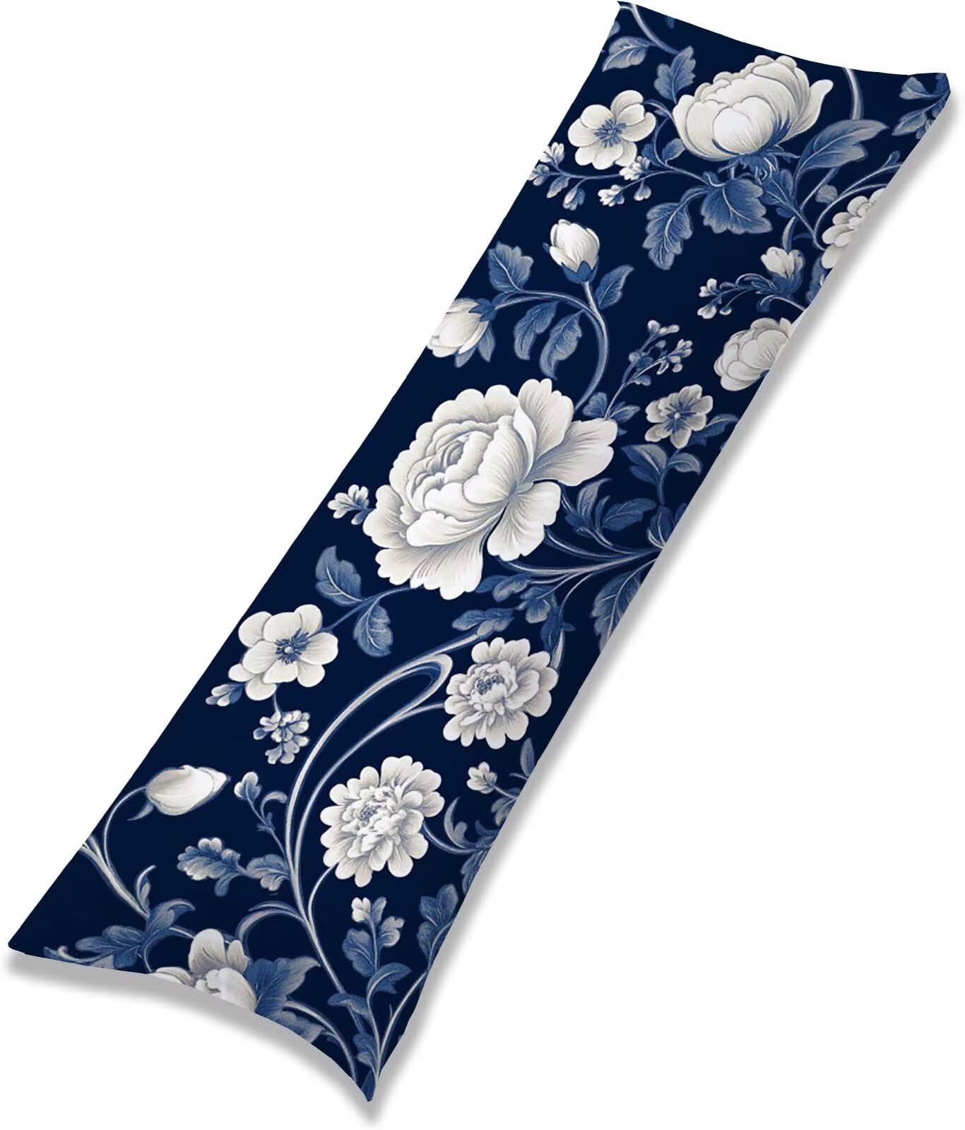 Blu-16 Federe Cuscino Letto 50 x 150 cm, Grande Cuscini per Divano Velluto, | Doppia Faccia Stampa, Fiore-7 Fodera per Cuscino Decorativa, con Cerniera, Cuscino per Dormire Sul Fianco j-338