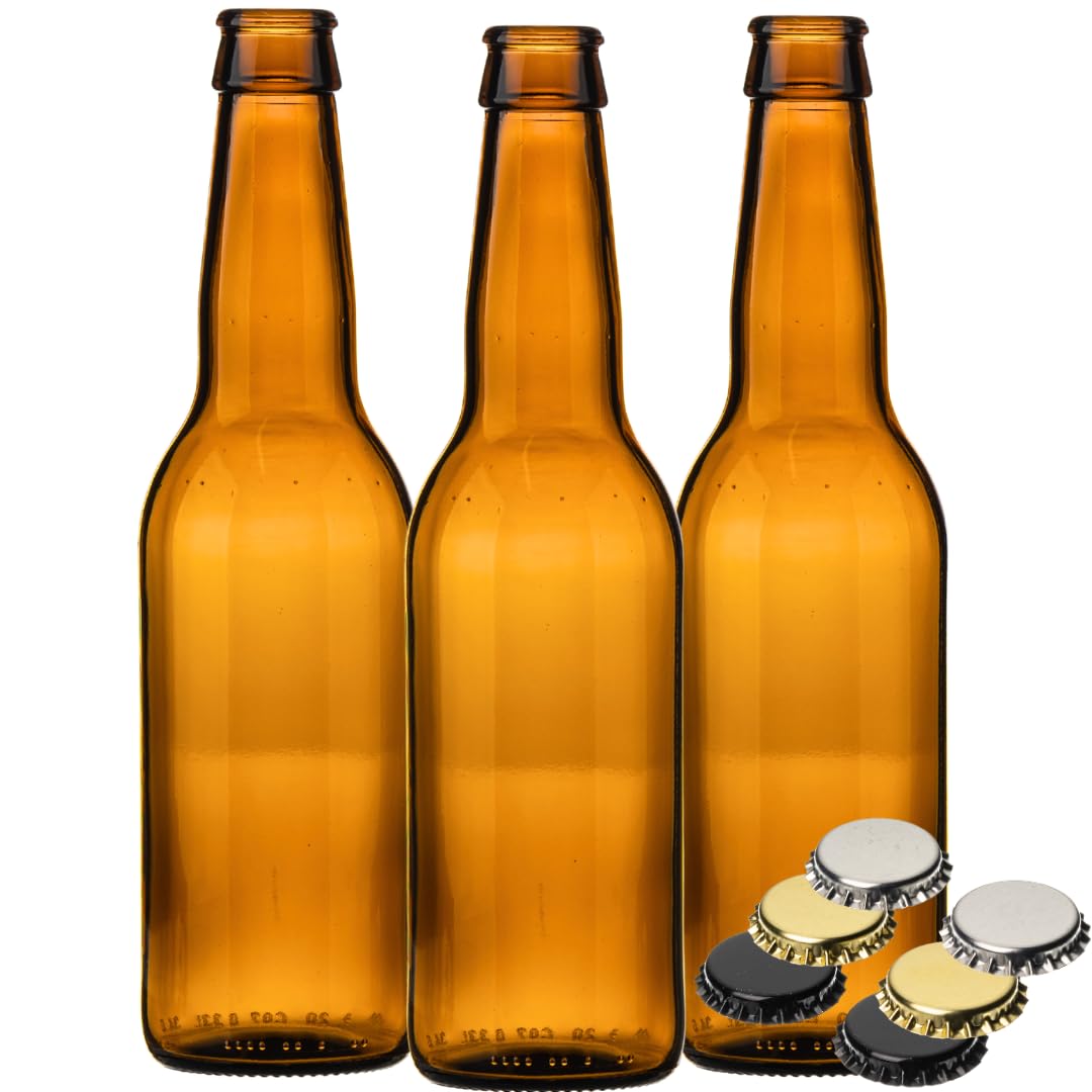 Jars And Bottles Silver 330Ml Amber Beer Bottles For Home Brew – Reusable Glass Bottles For Ipa, Lager & Cider – Pack Of 36