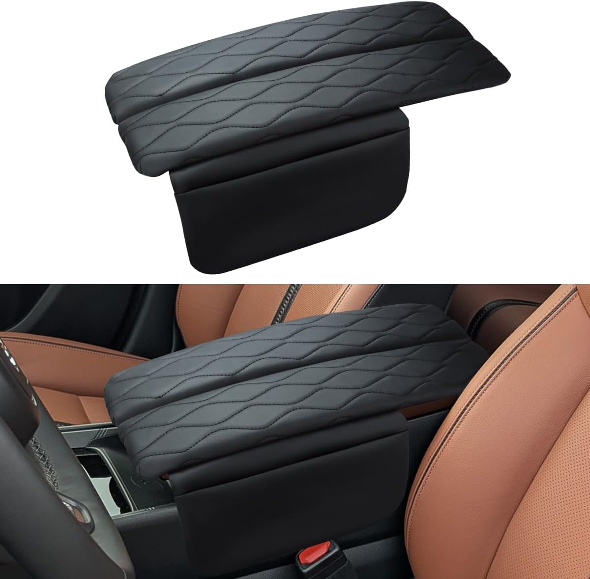INTGET Center Console Cover for Mazda CX5 Accessories 2026/CX50 CX-50 2023 2024 2025 2026 Car Interior Leather Armrest Arm Rest Lid Cushion Pad Protector (2023+, Black Stitches)