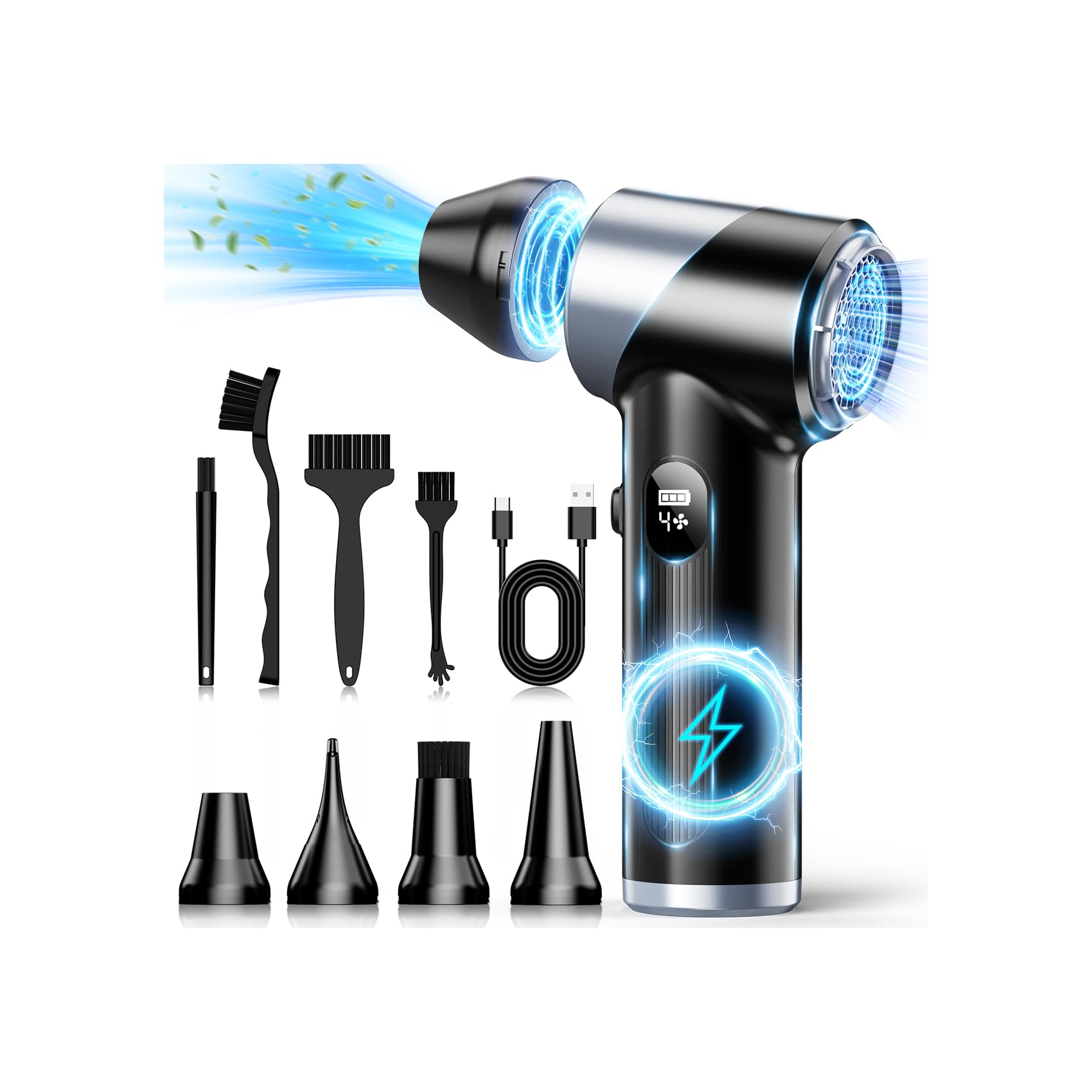 Compressed Air Duster-310 000RPM Cordless Air Blower with LED Light 4 Gear Adjustable Turbo Fan Super Power Electric