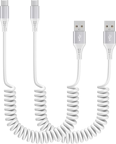 Cable de carga tipo C de carga rápida, paquete de 2 cables de carga USB A a tipo C en espiral de 6 pies, cargador de teléfono retráctil para Samsung