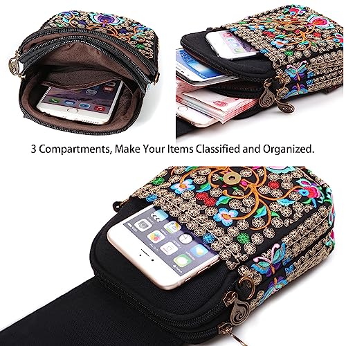 Embroidery Flowers Canvas Crossbody Bag, Women Messenger Bag, Cellphone Pouch Purse4