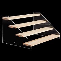 Suport de expunere tip scară din acril NBEADS cu 4 niveluri, rafturi transparente pentru depozitarea parfumurilor, modelelor și colecțiilor, 30 x 21,4 x 15,8 cm, cu puncte adezive incluse 7