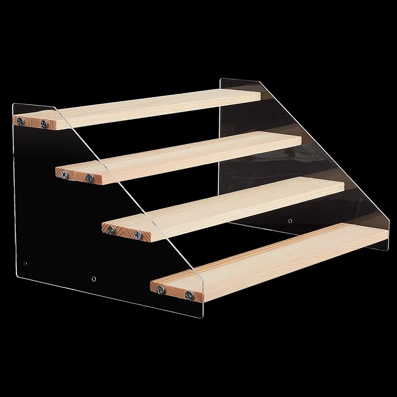 Suport de expunere tip scară din acril NBEADS cu 4 niveluri, rafturi transparente pentru depozitarea parfumurilor, modelelor și colecțiilor, 30 x 21,4 x 15,8 cm, cu puncte adezive incluse
