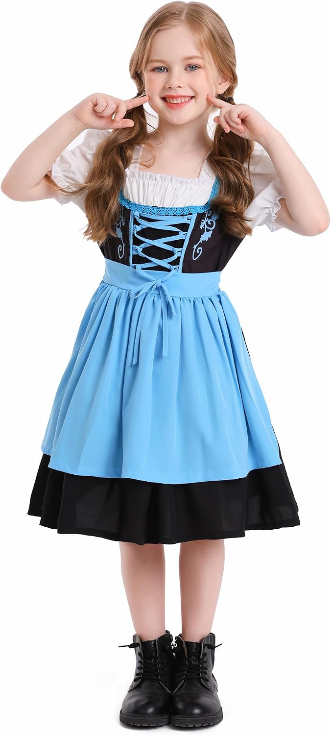 Happy Cherry Girls Oktoberfest Dirndl Dress German Traditional Bavarian Beer Festival Outfits 3-16Y