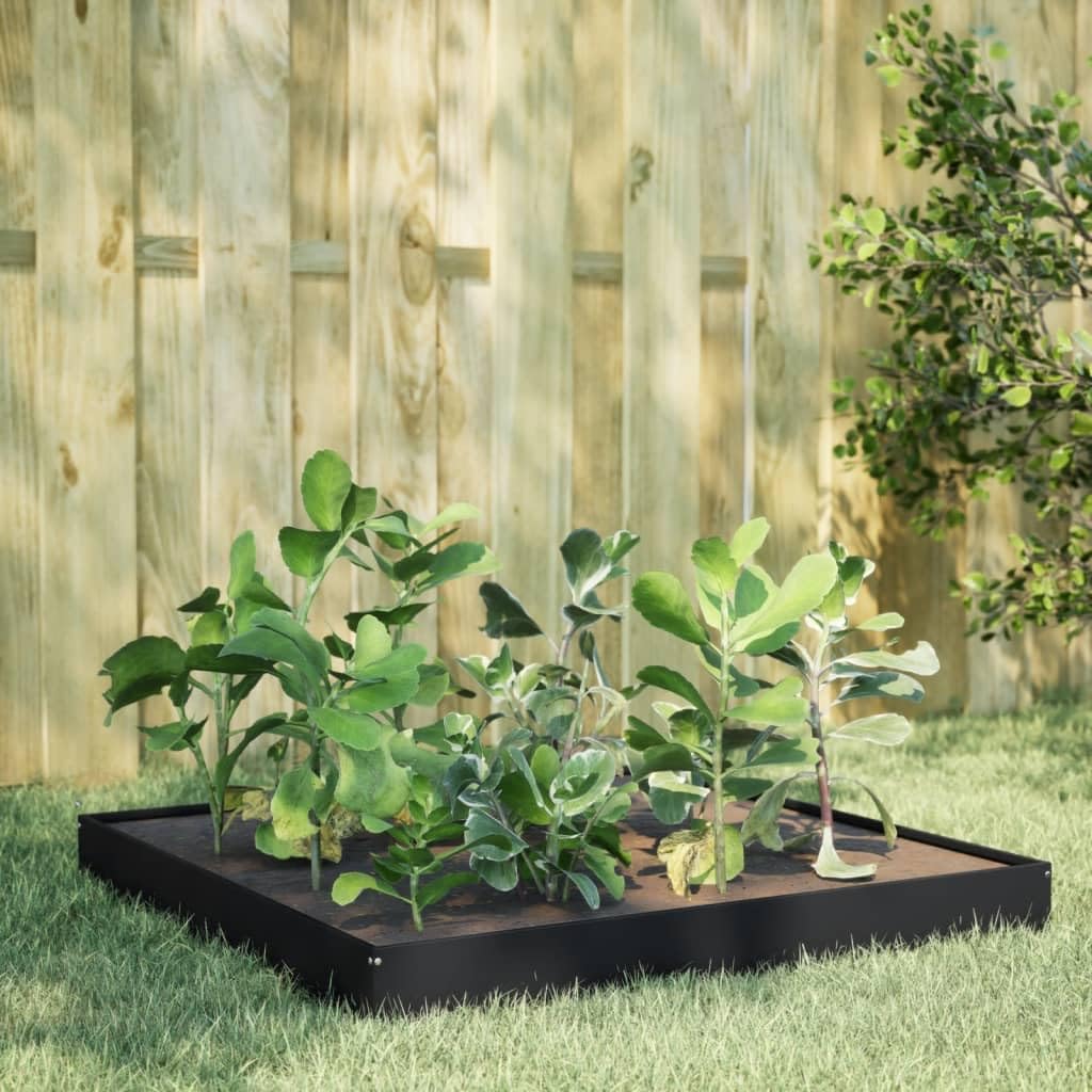 Bancal alto de acero 100 x 100 x 18,5 cm, color negro, cama elevada para flores, verduras y hierbas en el jardín, el suelo abierto evita el encharcamiento, resistente y duradero para el exterior