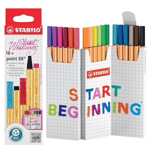 STABILO - Stylo feutre pointe fine - point 88 - Etui zig-zag x 18 feutres fins - coloris assortis