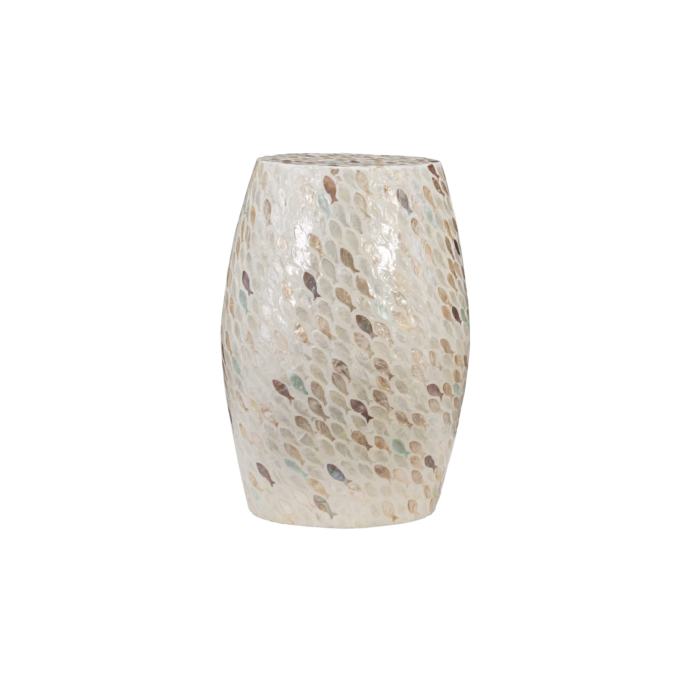 Linon Home Decor Products Josie Fish Capiz Cream and Green Drum Table