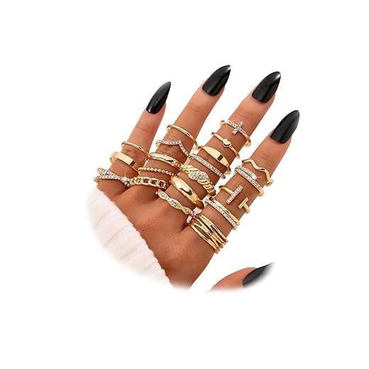 KISS WIFE Goldenen Silvery Black Kunckle Rings Set for Women, Dainty Simple Trendy Cute Stackable Finger Rings Pack, Perfect for Stacking Layering on Thumb and Knuckle, Mixed Size, Jewelry Gift