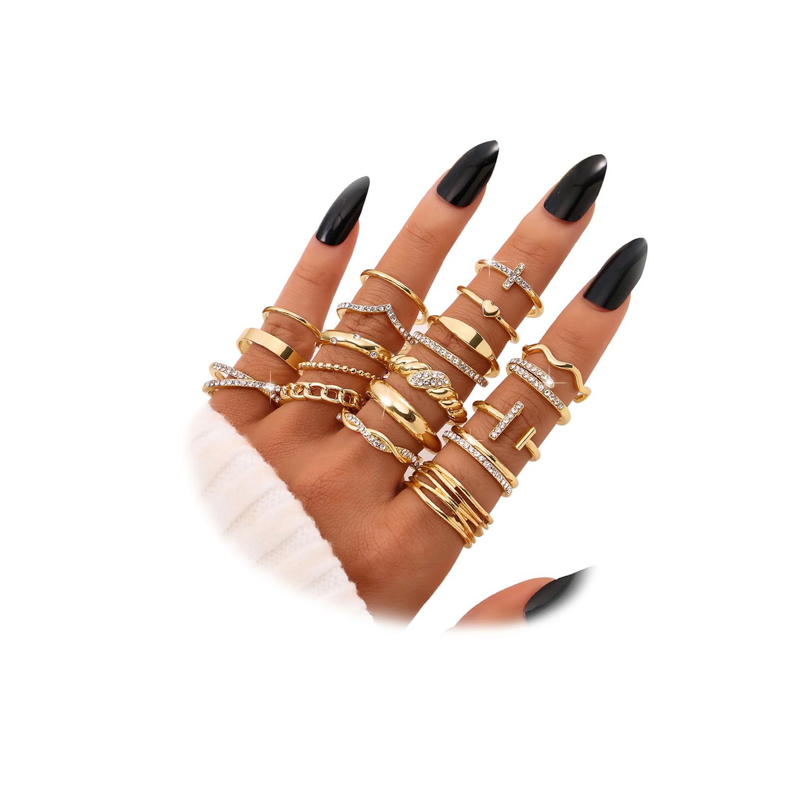 Goldenen Silvery Black Kunckle Rings Set for Women, Dainty Simple Trendy Cute Stackable Finger Rings Pack, Perfect for Stacking Layering on Thumb and Knuckle, Mixed Size, Jewelry Gift