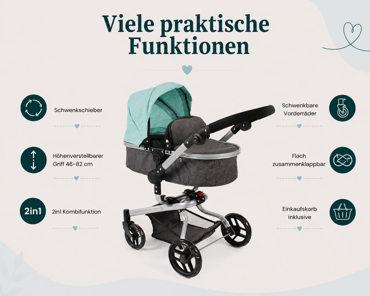 Passeggino per bambole Yolo 2 in 1 per bambini dai 4 agli 8 anni