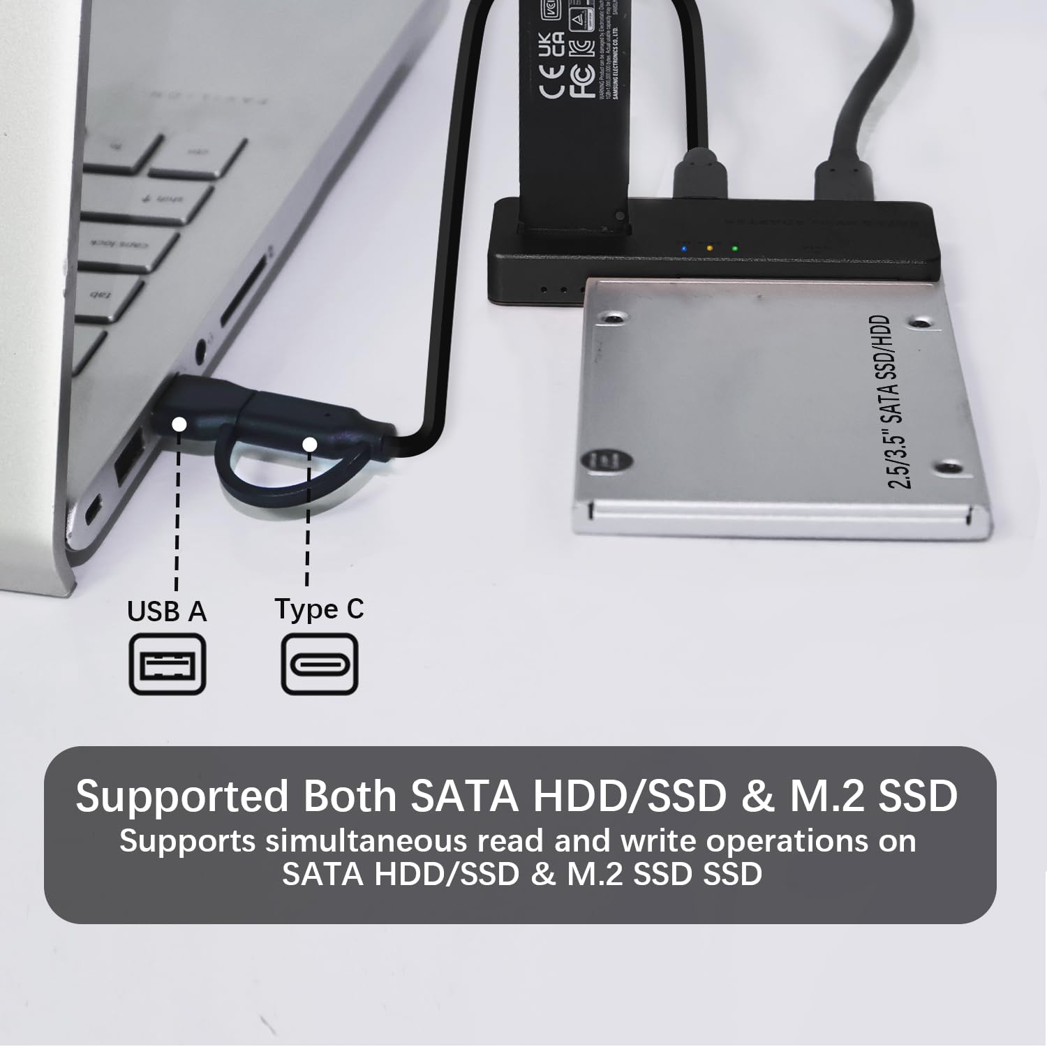 Boîtier M.2 NVMe et Adaptateur Disque, USB 3.2 Type-C /A 10Gbps boîtier Externe M.2 & Dock Disque SATA pour NVMe SSD Ainsi Que HDD/SSD 2,5/3,5 Pouces