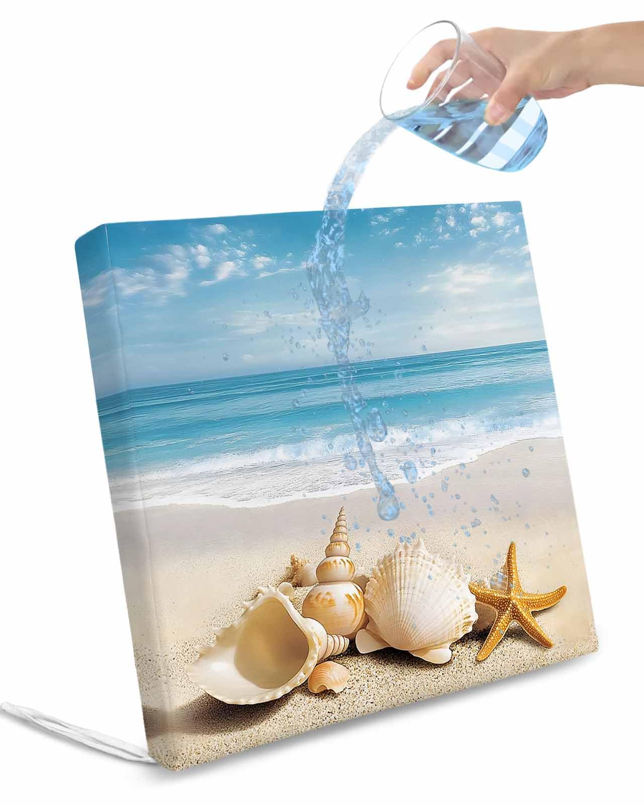 2 Pack Coastal Seashells Waterproof Cushion Covers with Ties, Outdoor Patio Chaise Lounge Chair Seat Cushion Slip Covers Replacement(Only Cover) Beach Ocean Nautical Starfish Conch 24