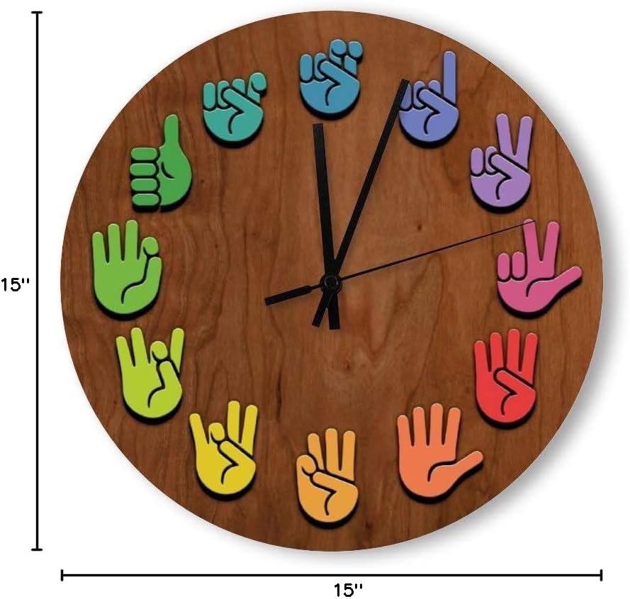 PotteLove 12 Inch Silent Vintage Wooden Round Wall Clock Non Ticking Quartz Battery Operated, ASL Woodgrain Rustic Chic Style Wooden Round Home Decor Wall Clock