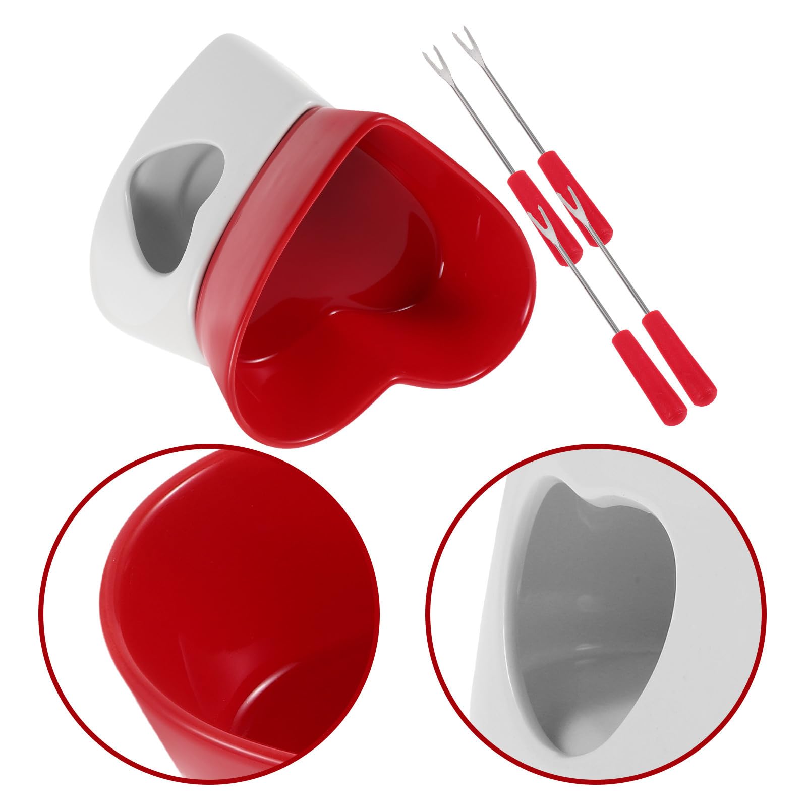 VALICLUD Set Fonduta in Ceramica a Cuore per Cioccolato e Formaggio