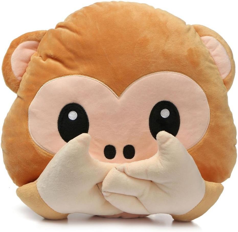 Generic Speak No Evil - Wise Monkey Emoji Soft Plush Pillow, Polyester/Cotton Fill, Throw Pillow, Monkey Plush Pillow, 14" x 3"