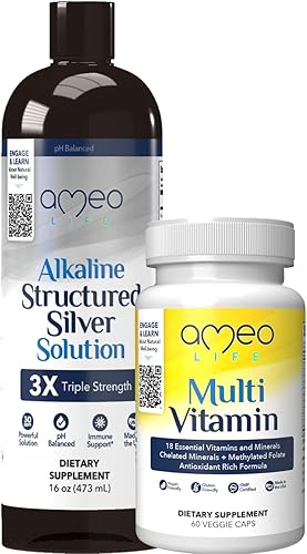 Paquete de multivitaminas diarias queladas y líquido de plata coloidal