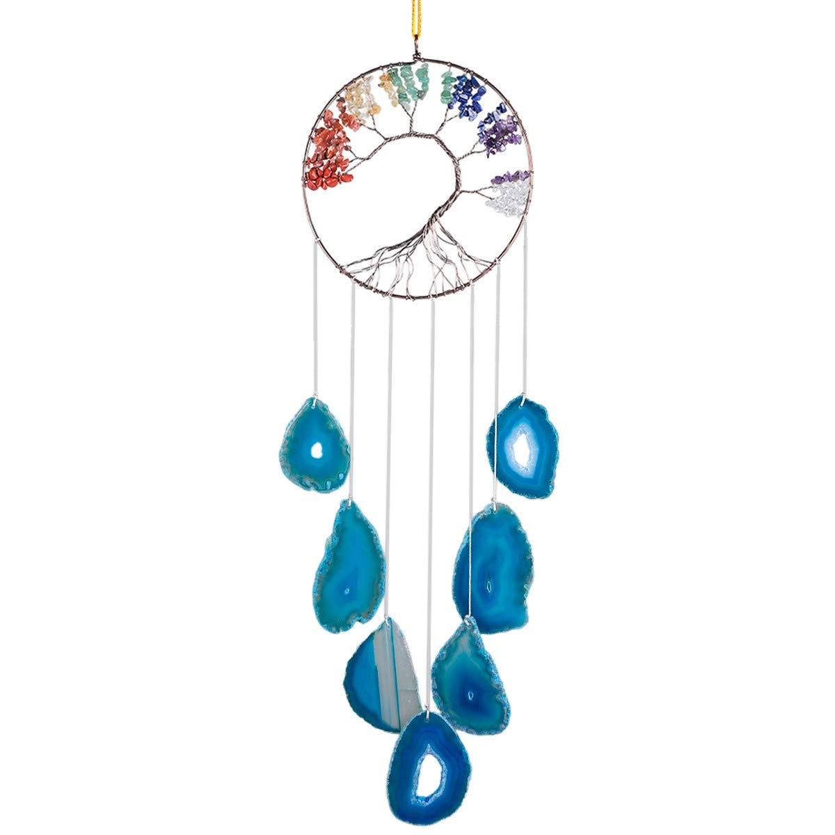 Carillon éolien 7 chakras rockcloud pour apaiser le stress avec l'agate bleue murale