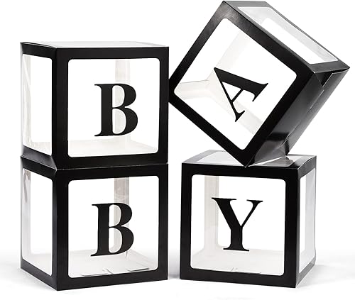 Cajas de bebé con letras para baby shower, 4 cajas de globos transparentes con letras para revelación de género, cumpleaños, boda, decoración de
