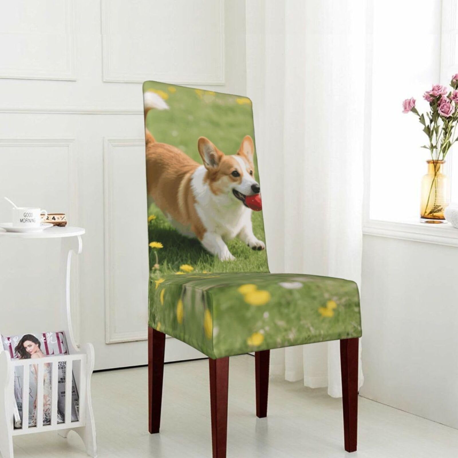 FekiLoot Stretch Dining Room Chair Covers Removable Washable Parsons Chair Slipcovers Corgi Chair Seat Protector Cover for Hotel, Office, Ceremony, Banquet, Wedding Party