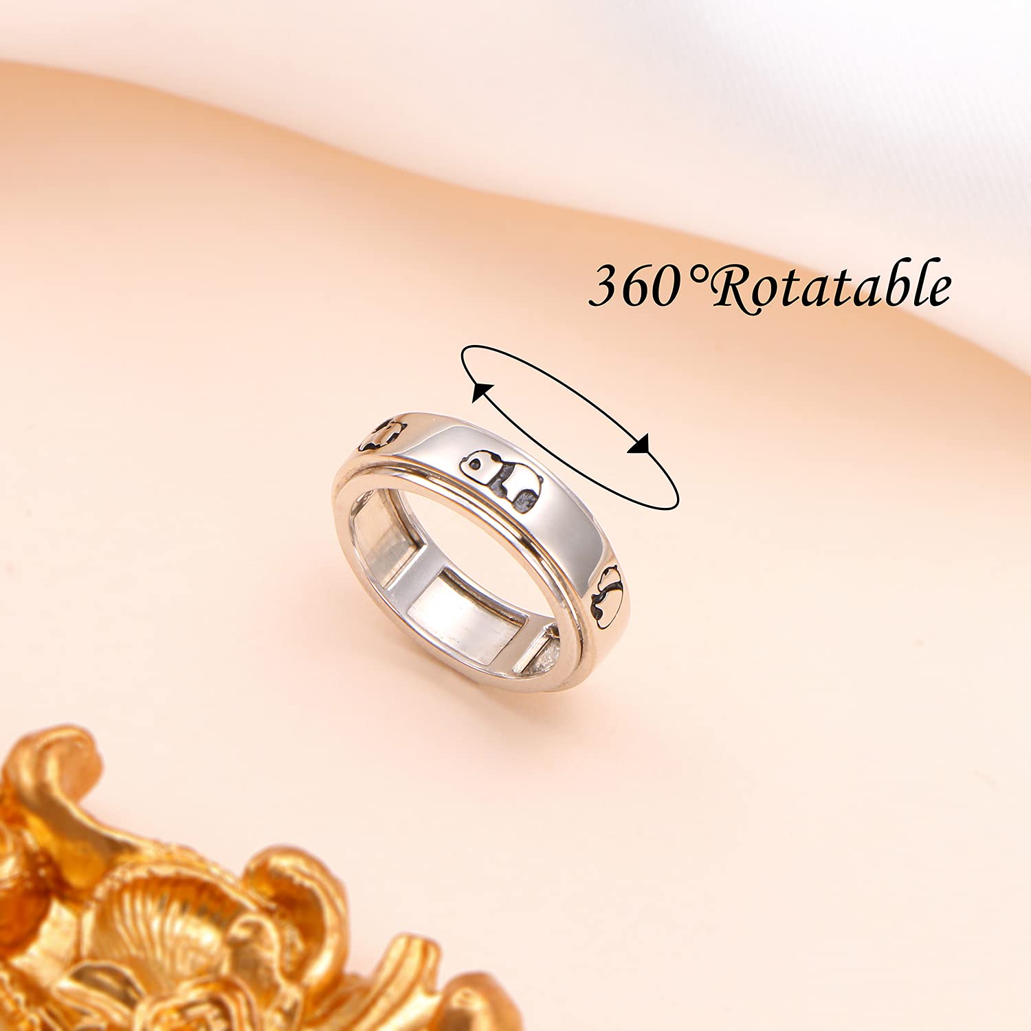 HOOHWE Spinner Rings for Anxiety,S925 Sterling Silver Fidget Anxiety Worry Relieving Boredom ADHD Autism Band Rings for Teen Girls (Panda Rings - Image 4