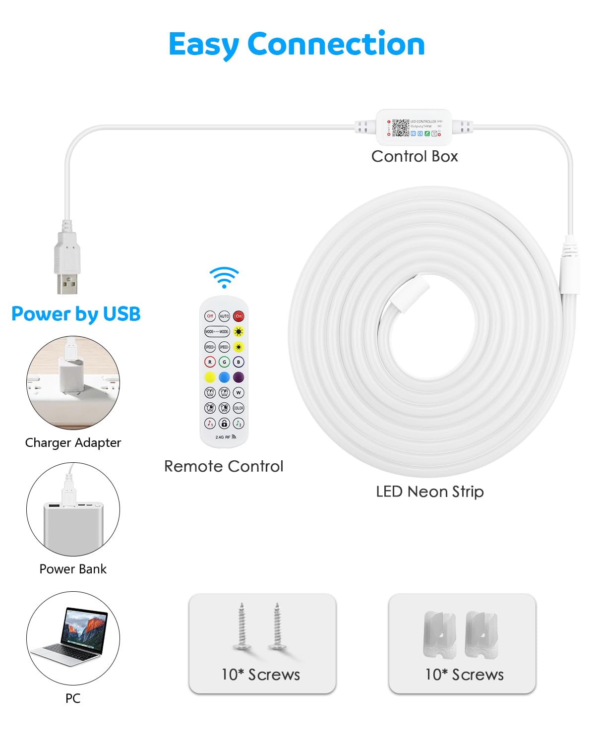 Aclorol Neon LED Streifen 3M RGB IC Neon 5M RGB LED Streifen mit USB Anschluss Addressable Musik Sync Dimmbar mit App-Steuerung Wasserdicht IP65 für Wohnzimmer Gaming Party