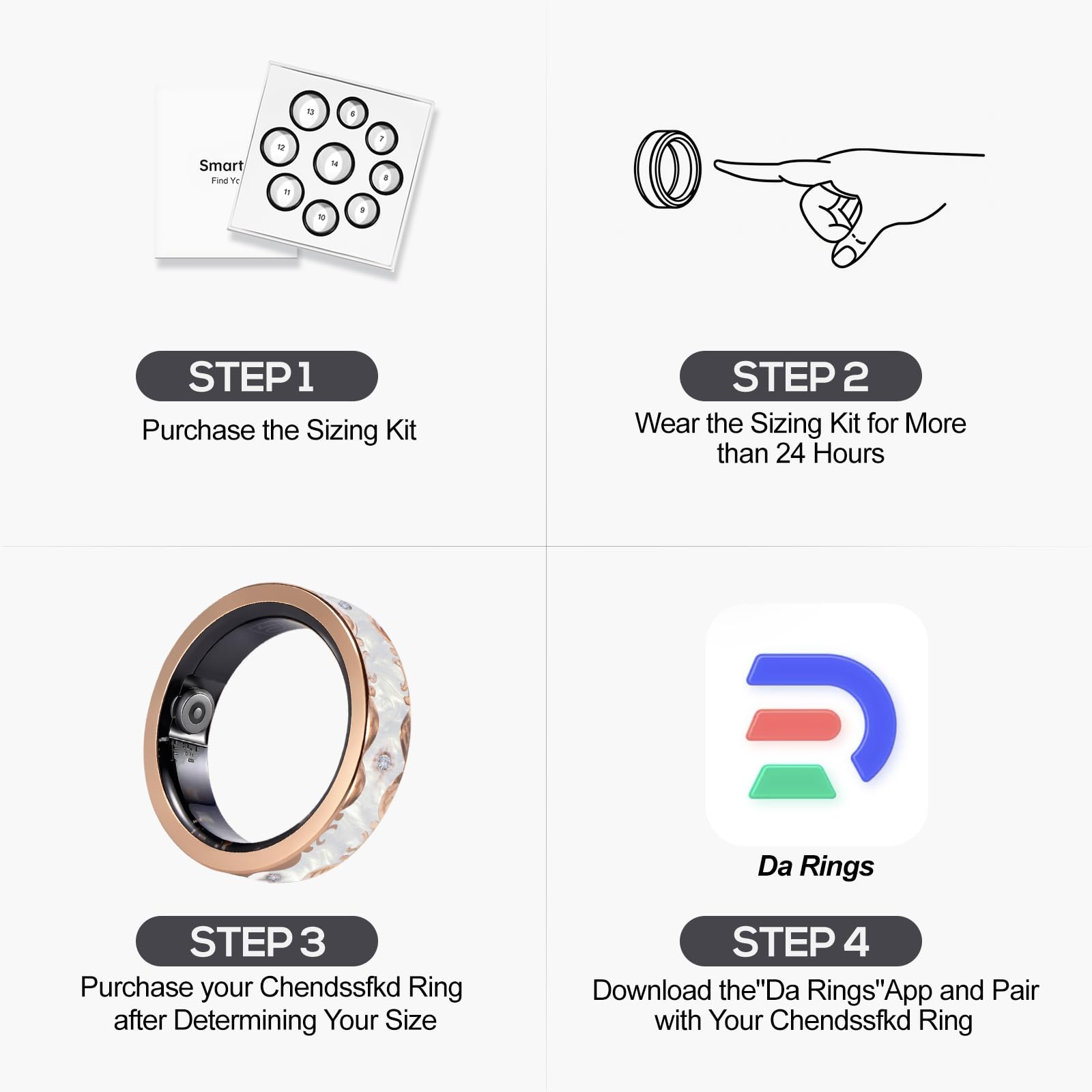Bague intelligente pour homme et femme – Bague de suivi de santé étanche IP68 avec fréquence cardiaque, comptage de pas, surveillance du sommeil, sans frais d'abonnement pour iPhone/Android