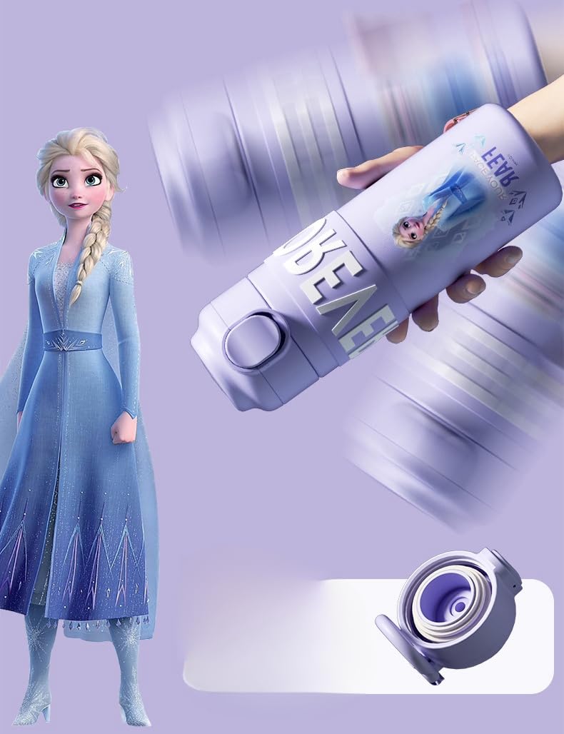 Botella De Agua De Acero Inoxidable Para Niñas - Tema Elsa Frozen - 400 Ml Aislada - Sin BPA Y A Prueba De Fugas