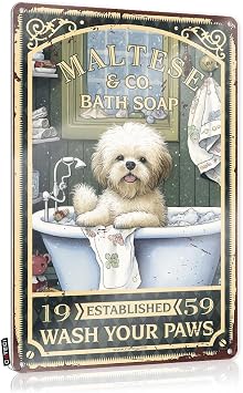 Small Metal Tin Maltese Bath Soap Wash Your Paws Tin Sign Spiritual Wall Artcool Wall Artfunny Garden Signsgardening Gifts For Women Tin Metal Decor Small Metal Tin Color Colour, Size 30X40CM